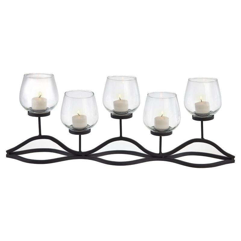 22" x 8" Decorative Iron 5-Tealight Candle Holder Black - Danya B: Glass & Iron, Tabletop Hurricane Centerpiece