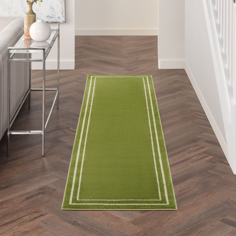Nourison Essentials 2'2" x 7'6 Green Ivory Contemporary Indoor/Outdoor Rug