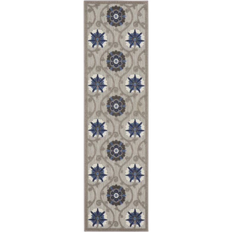 Nourison Aloha Contemporary Floral Flatweave High-Low Indoor Outdoor Runner Rug Grey/Blue 2' x 6'