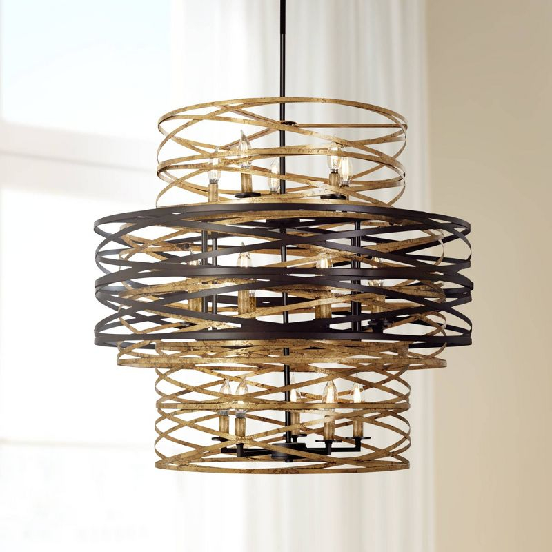 Minka Lavery Dark Bronze Mosaic Gold Chandelier 30" Wide Modern 18-Light Fixture for Dining Room House Foyer Kitchen Entryway Home