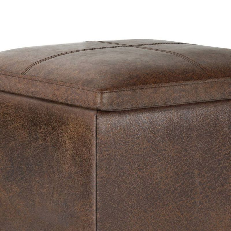 WyndenHall Townsend 17" Wide Contemporary Square Storage Ottoman in Distressed Brown Vegan Faux Leather, Assembled