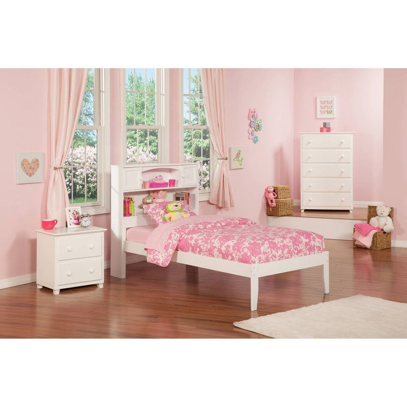 Twin Newport Bed with Open Footboard White - AFI: Satin Painted Wood Frame, Storage Headboard, No Box Spring Needed
