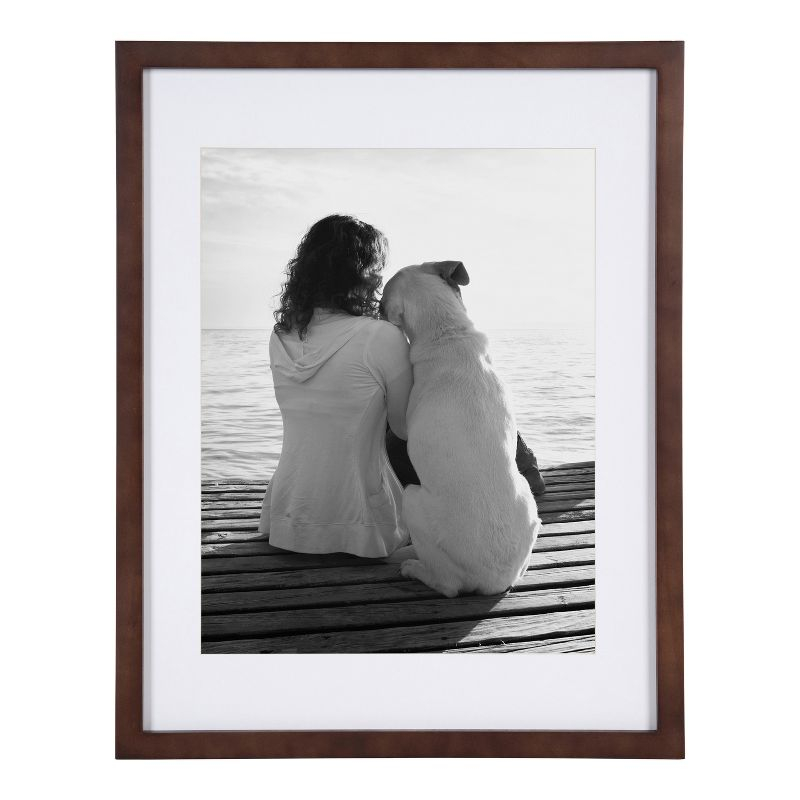 DesignOvation Gallery Rectangle Wood Wall Frame, 14x18 matted to 11x14, Walnut Brown