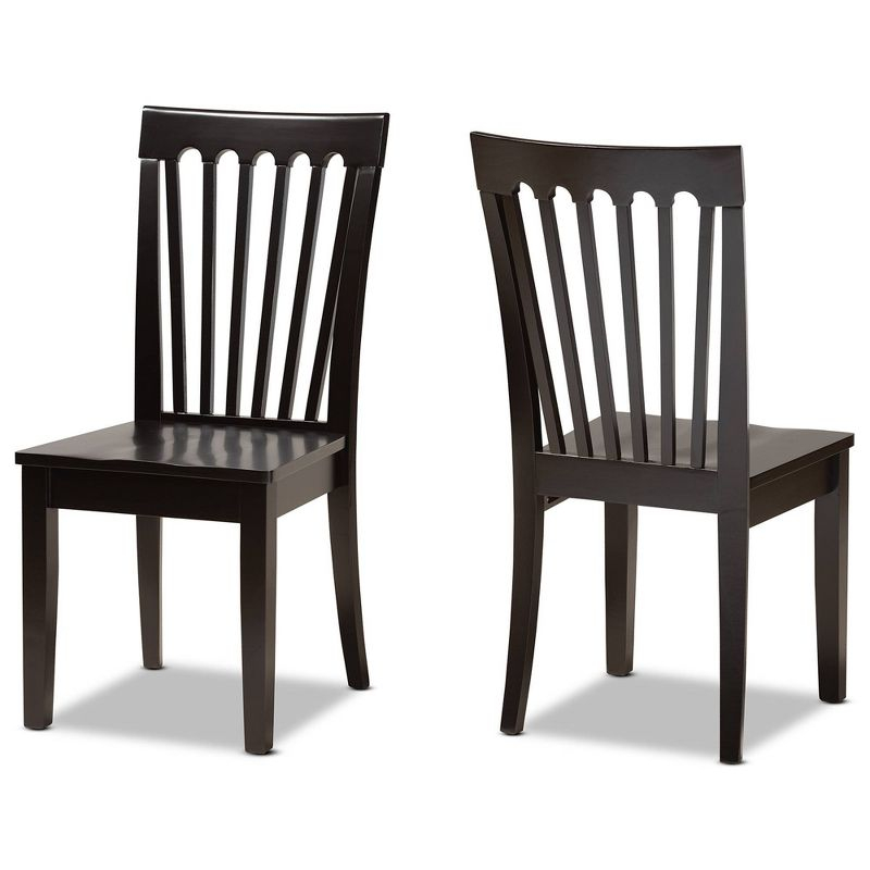2pc MinetteWood Dining Chair Set Dark Brown - Baxton Studio: Elegant Scoop Seat, Polyester Upholstery