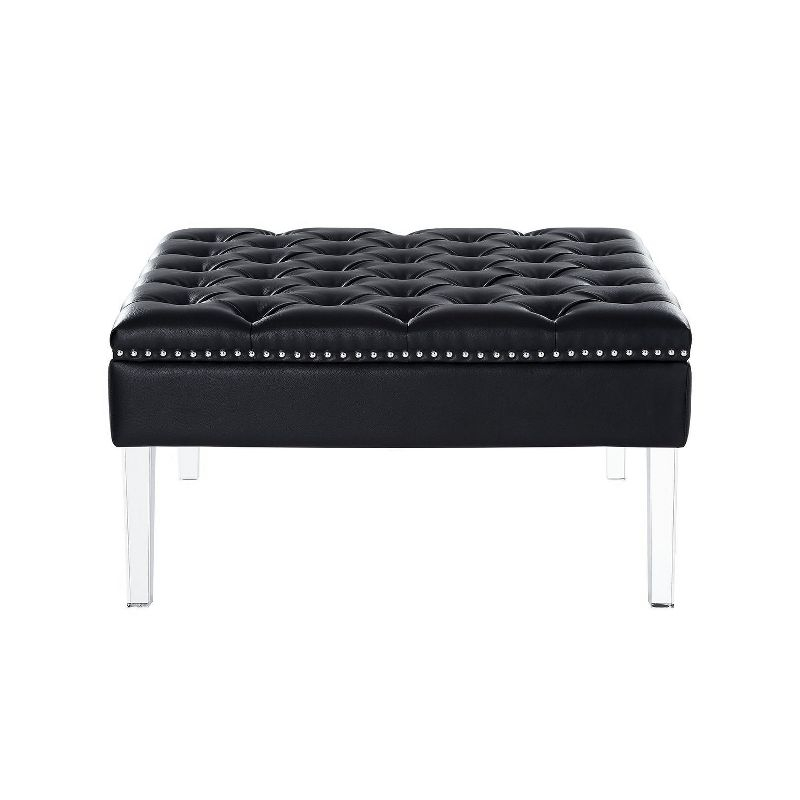 Inspired Home Coco PU Leather Oversized Button Tufted with Silver Nailhead Trim Clear Acrylic Leg Cocktail Ottoman, Espresso