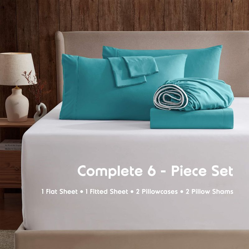 Nestl Extra Deep Pocket 6 Piece Sheet Sets, Full Size Sheets & Pillowcases - Teal Blue