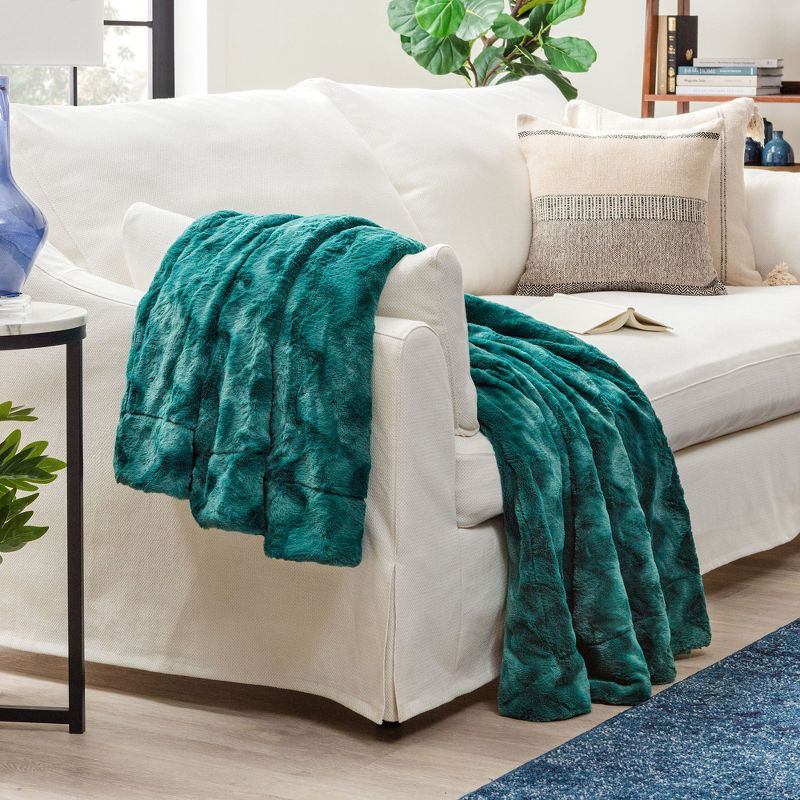 Chanasya Soft Wave Faux Fur Throw Blanket With Reversible Faux Shearling - 50" x 65” - Teal