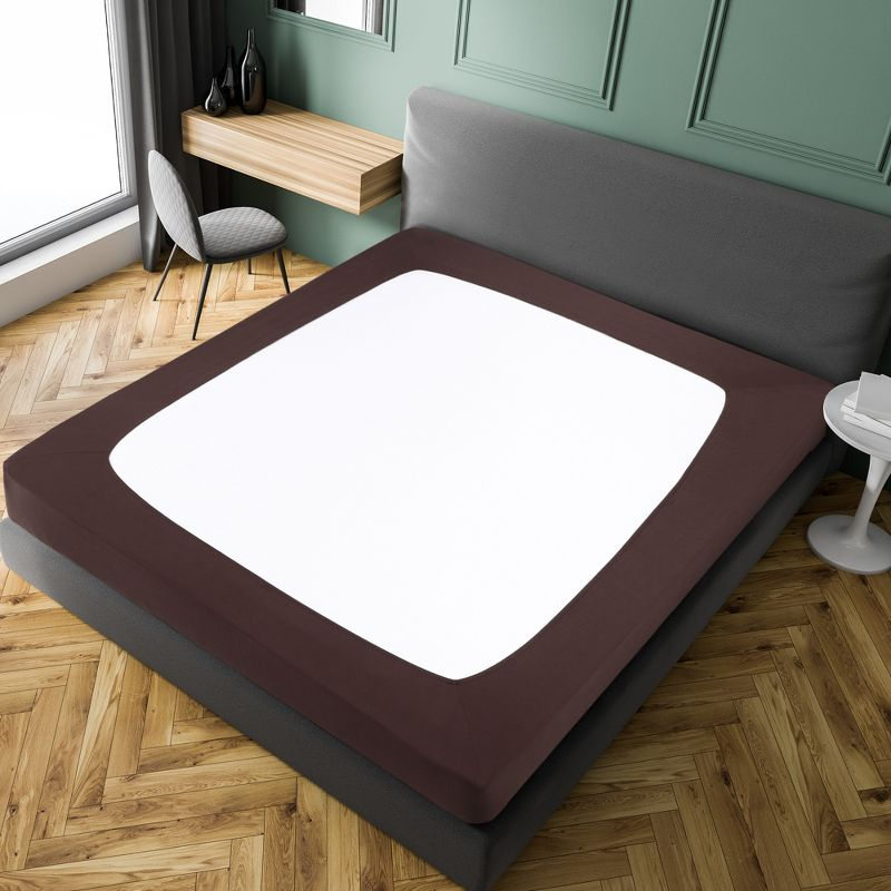 PiccoCasa Home Wrinkle Free Stretchy Fabric Wrap Around 4 Sides Bed Skirt Brown Queen