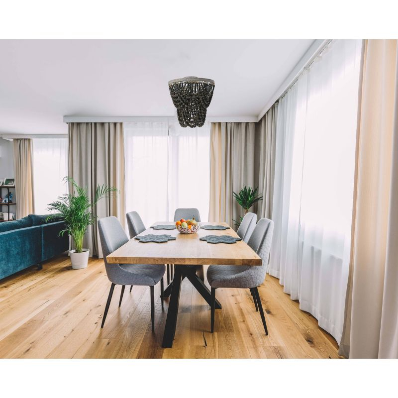 Storied Home 2-Tier Draped Wood Bead Semi-Flush Mount Ceiling Light Dark Gray: Brushed Metal, ETL & UL Listed