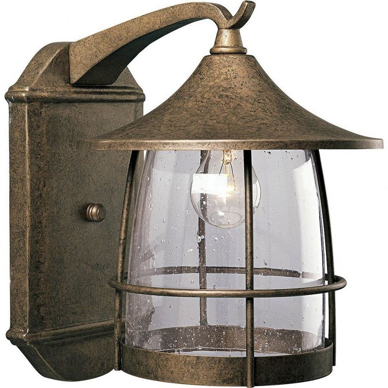 Progress Lighting Prairie 1-Light Large Wall Lantern, Burnished Chestnut, Seeded Glass