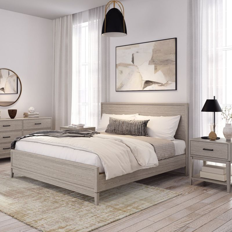 Plank+Beam Solid Wood Contemporary  King Size Platform Bed, Seashell Wirebrush