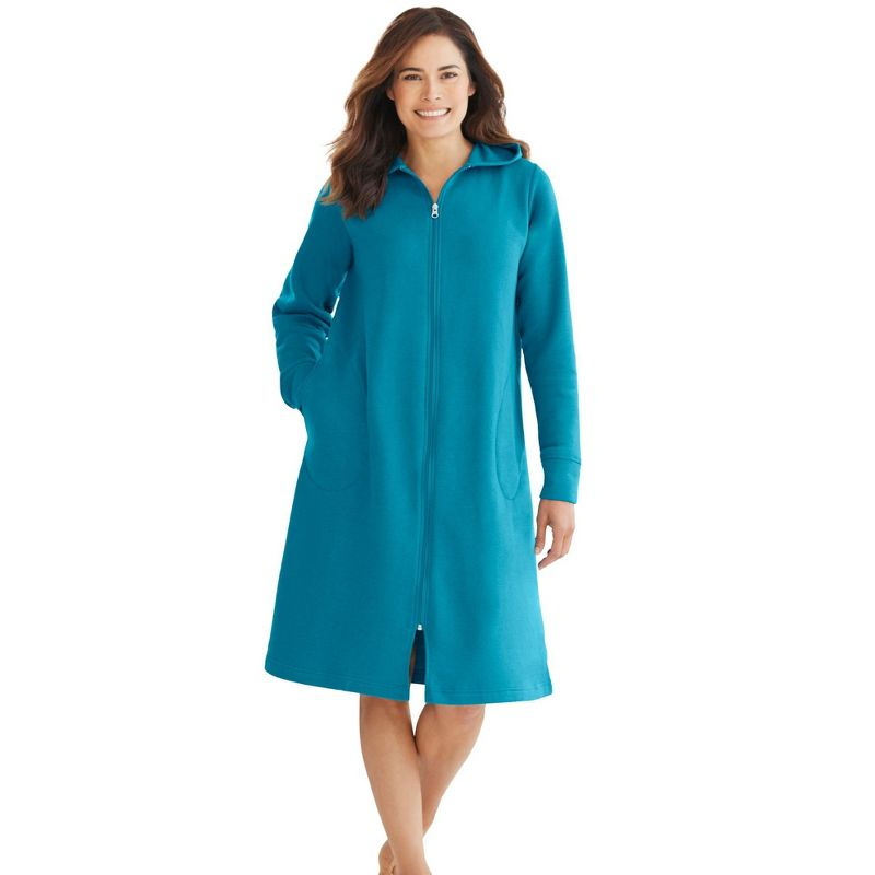 Dreams & Co. Women's Plus Size Short Hooded Sweatshirt Robe - L, Deep Teal