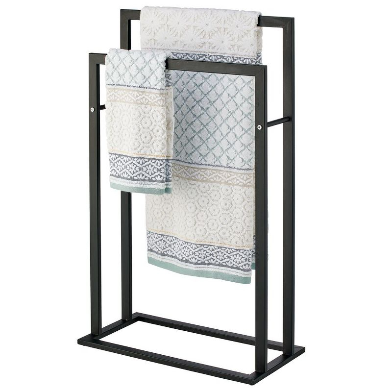 mDesign Metal Tall 2-Tier Free-standing Bathroom Towel Rack  - Matte Black