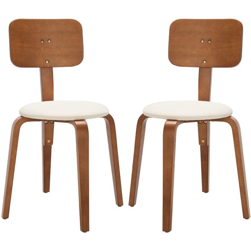 Jo Stackable Upholstered Dining Chairs (Set of 2) - DCH1010 - Walnut/Cream - Safavieh