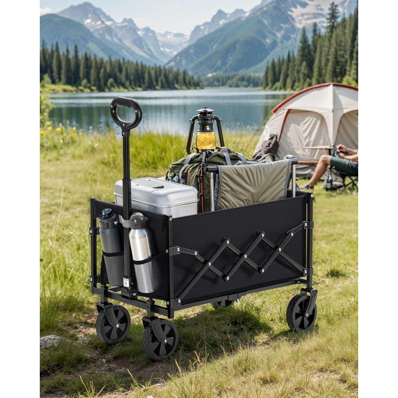 Folding Wagon, Portable Wagon Collapsible with Wheeels, Utility Pull Wagon, Camp Garden Cart with Handle, Loads Up to 400 lb,  Ink Black