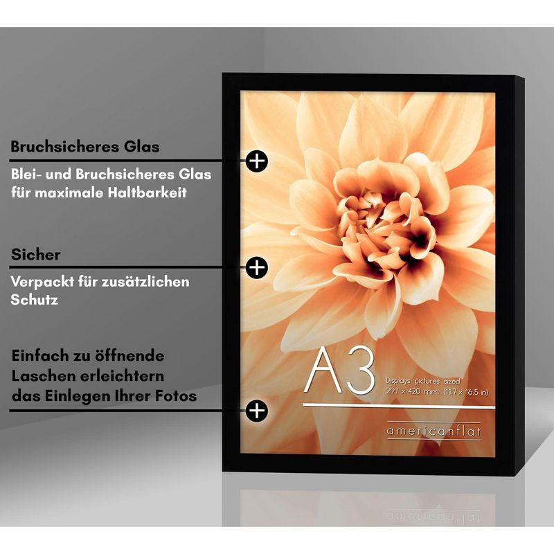 Americanflat A3 Picture Frame with Shatter-Resistant Glass - Set of 2 - 11.7x16.5 Frame with Engineered Wood - Signature Collection - Black