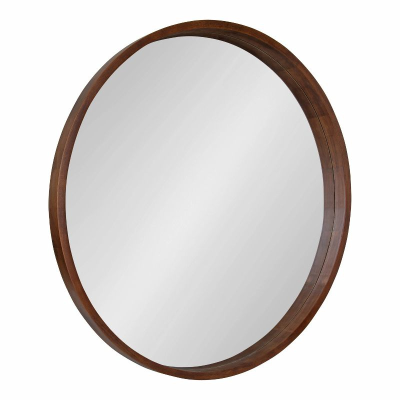 36" Hutton Round Wall Mirror Walnut Brown - Kate & Laurel All Things Decor: Modern Wood Frame, Wall Mount