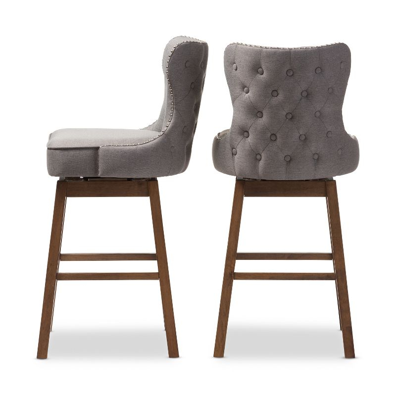 Gradisca Swivel Barstools with Button-Tufting & Nail Heads Trim: Polyester Upholstery - Baxton Studio