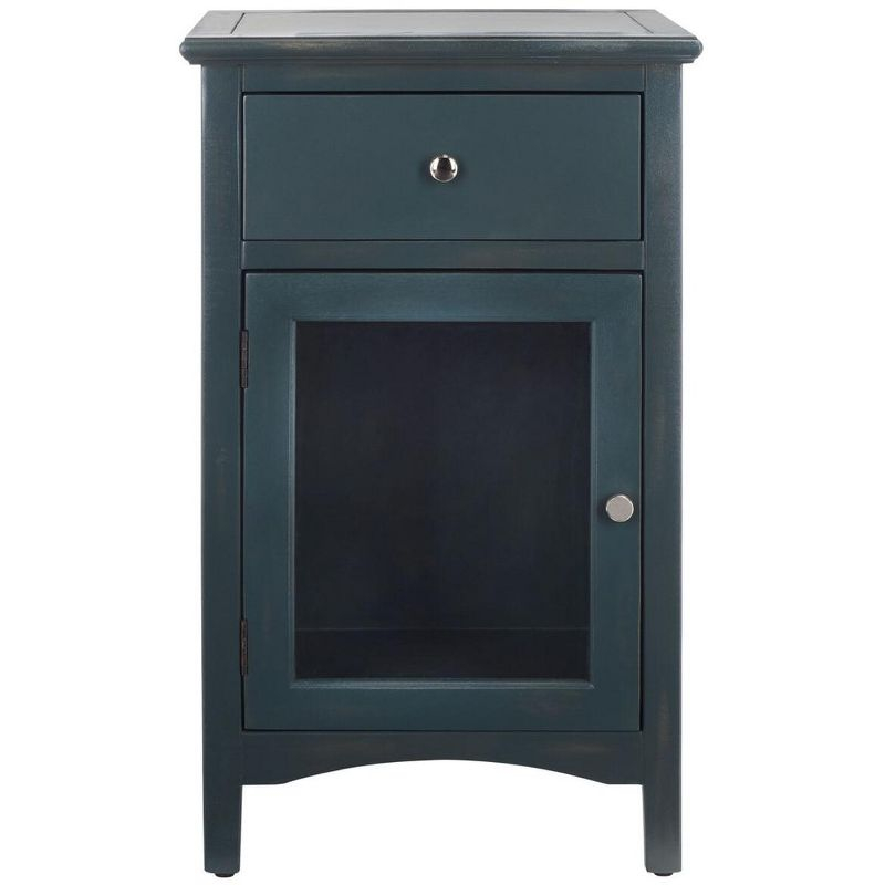 Ziva 1 Drawer Nightstand with Glass Cabinet - Dark Teal - Safavieh.