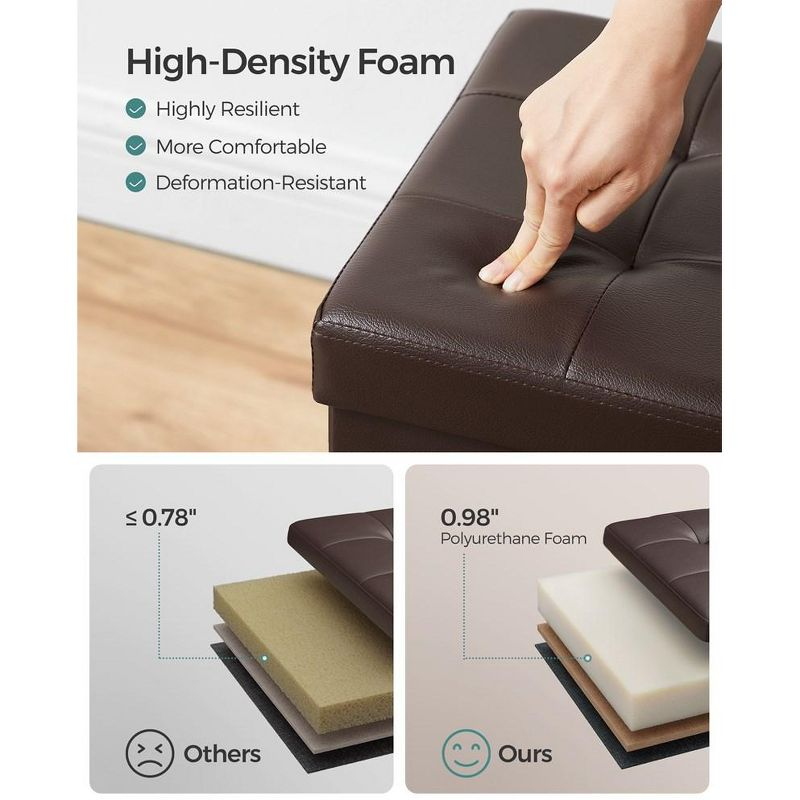 SONGMICS 30 Inches Folding Storage Ottoman Bench with Flipping Lid Brown