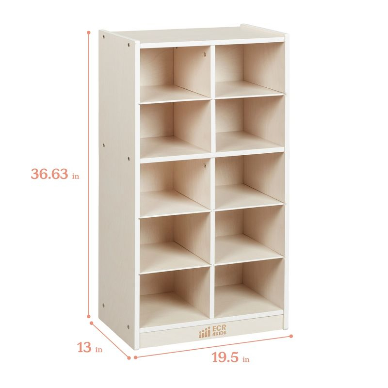 ECR4Kids 10 Cubby Mobile Tray Storage Cabinet, 5x2, White Wash