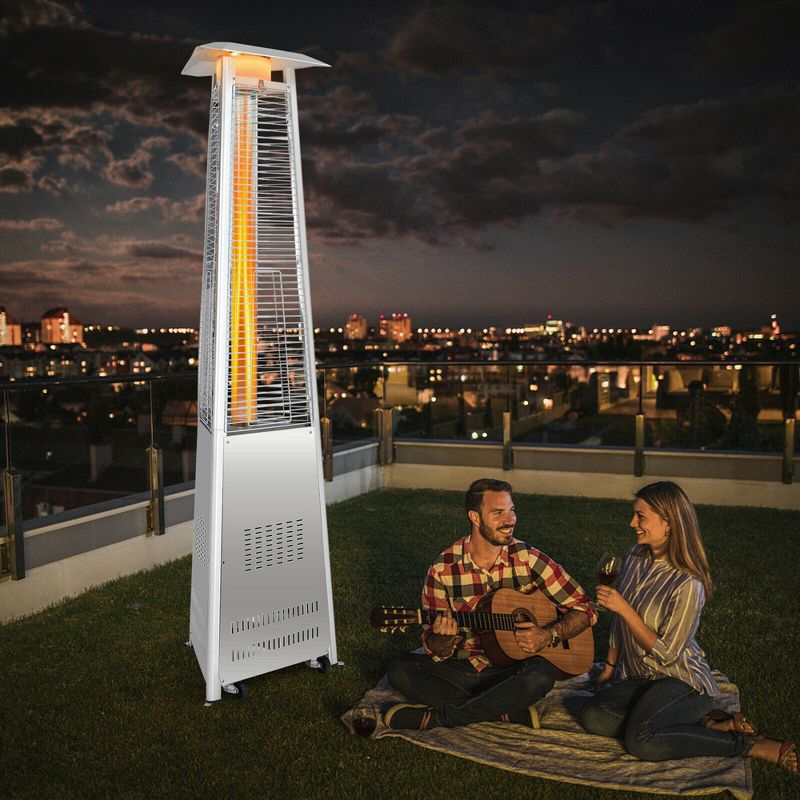Costway 42,000 BTU Stainless Steel Pyramid Patio Heater Glass Tube Flame W/ Wheels