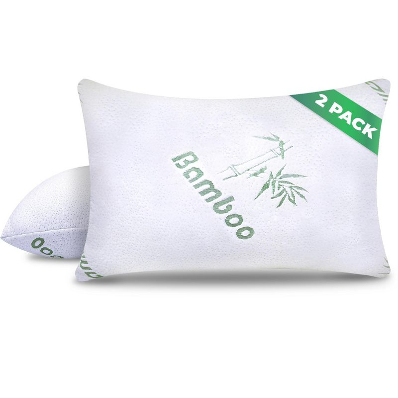 Sleepavo Memory Foam Pillows Queen Size Set of 2 - Cooling Bed Pillows for Sleeping - Back, Stomach, Side Sleeper Firm, Comfy Cool Shredded - 2 Pack