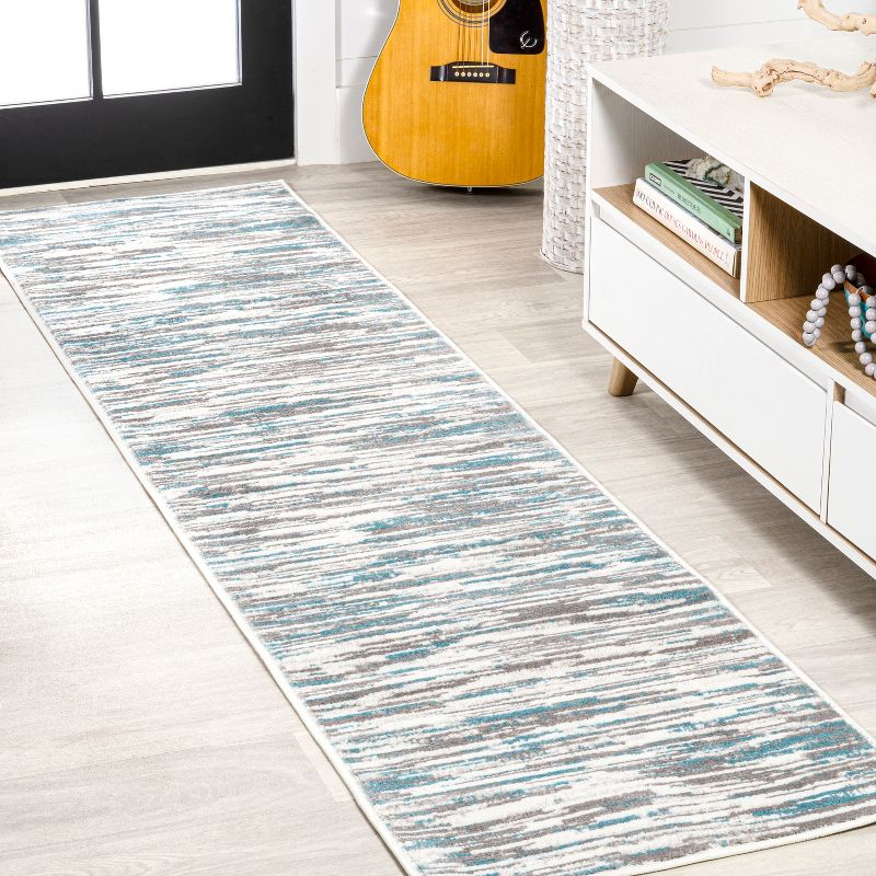 2' x 8' Speer Abstract Linear Stripe Runner Rug, Gray/Blue - JONATHAN Y