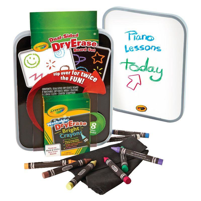 Crayola Dual Sided Dry Erase Board Set with Dry Erase Crayons 8ct: Kids Whiteboard & Presentation Board Accessories