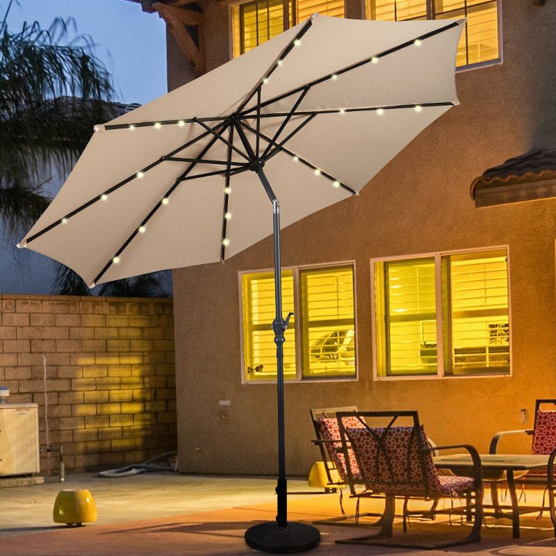 Costway 10ft Patio Solar Umbrella LED Patio Market Steel Tilt w/ Crank Outdoor Beige