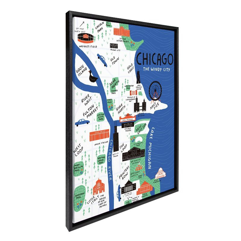 23" x 33" Sylvie Chicago Illustration by Stacie Bloomfield Framed Wall Canvas Black - Kate & Laurel All Things Decor