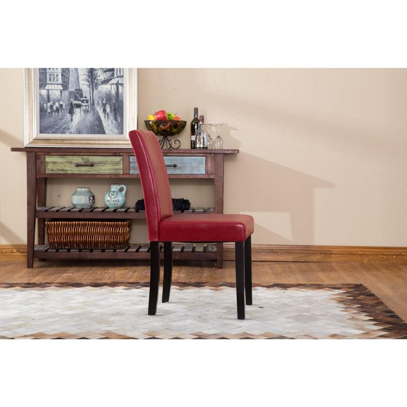 Roundhill Urban Style Solid Wood Faux Leather Parsons Chair, Red, Set of 2