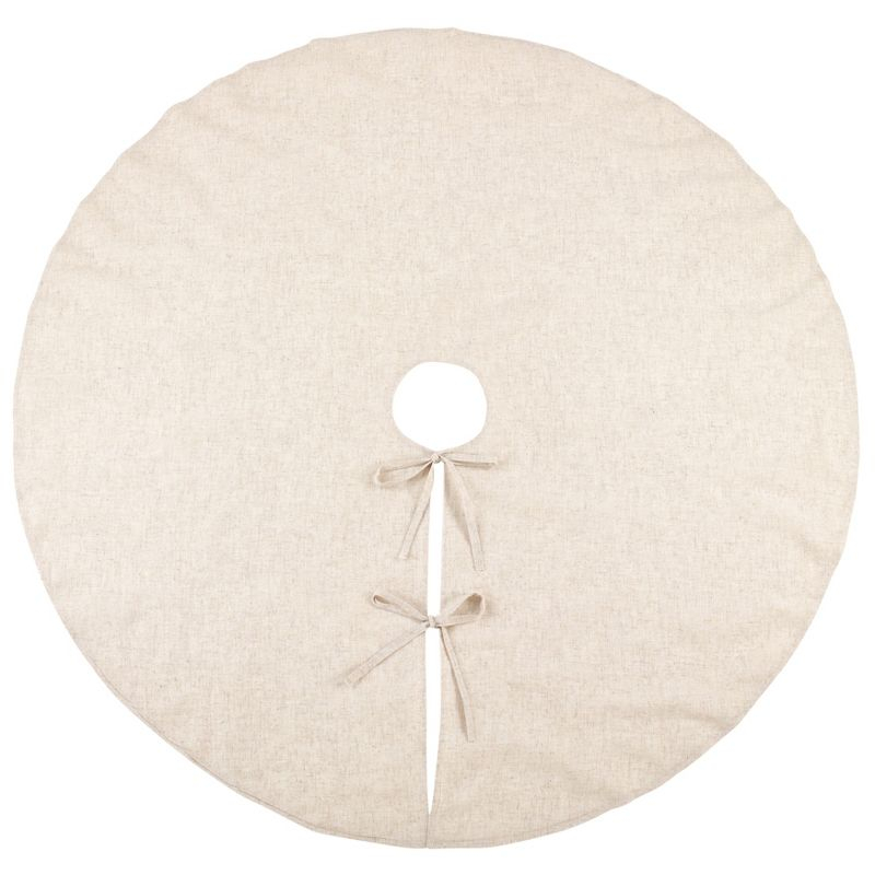 Saro Lifestyle Linen Blend Holiday Christmas Tree Skirt, Natural, 56" Round