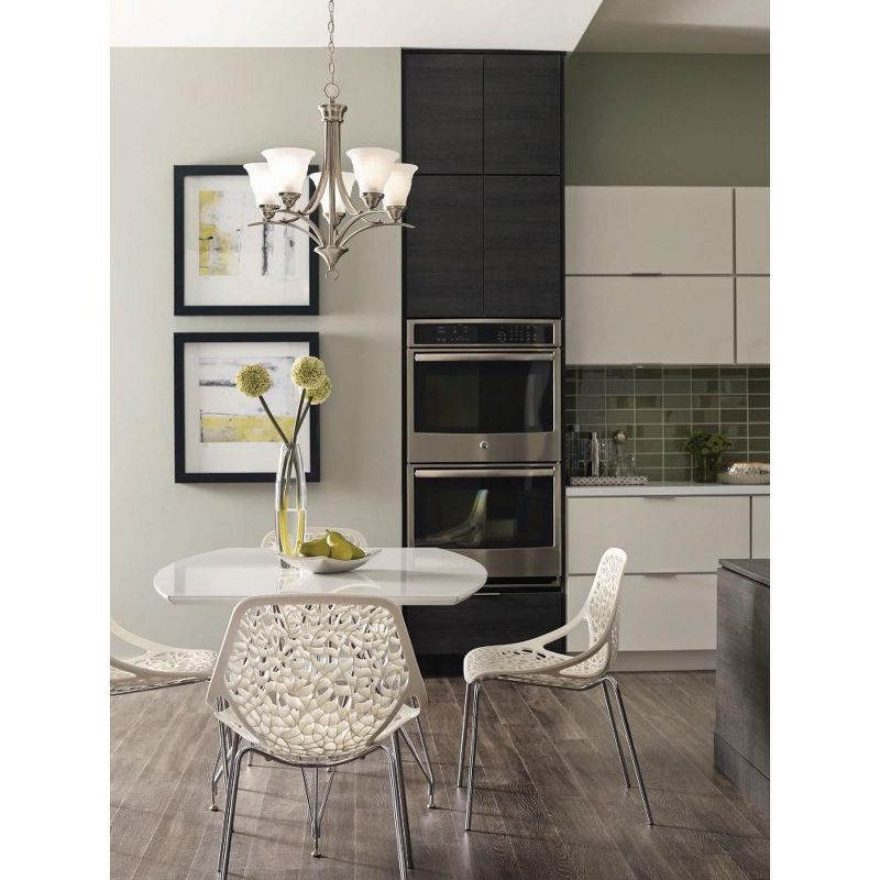 Progress Lighting, Trinity Collection, 5-Light Chandelier, Brushed Nickel, Etched Glass Shades