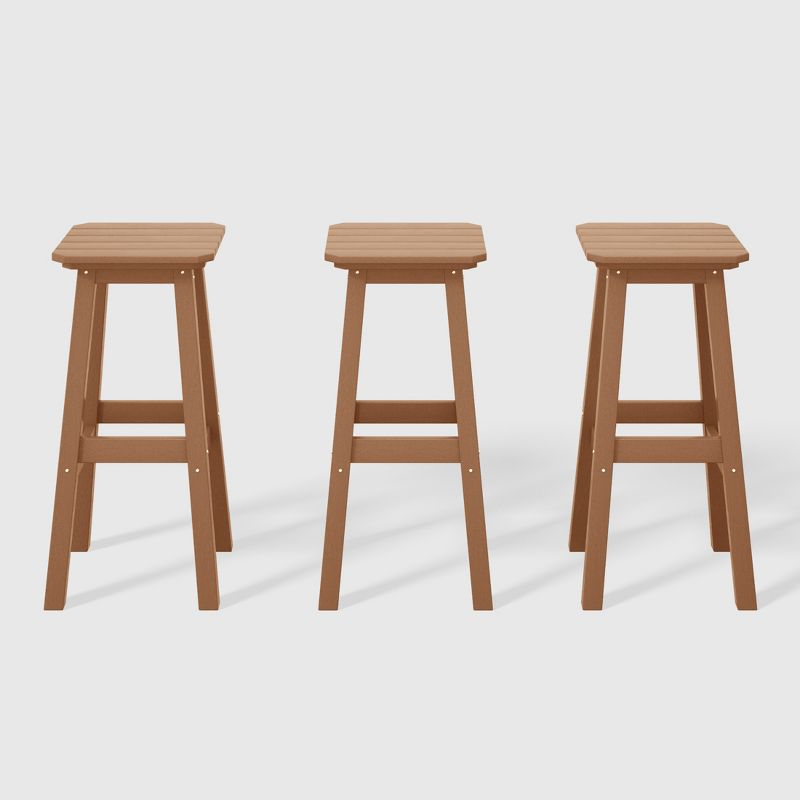 WestinTrends Malibu 29" All Weather Hdpe Outdoor Patio Square Backless Bar Stool (Set of 3), Teak