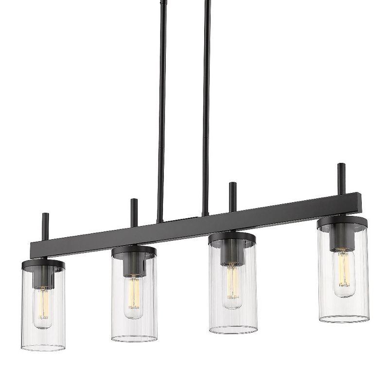 Golden Lighting Winslett 4-Light Linear Pendant in Matte Black with Ribbed Clear Glass