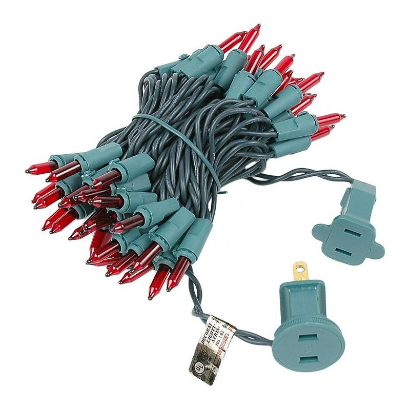 Novelty Lights Red 50 Light Incandescent Mini Christmas String Lights Green Wire 11 Feet