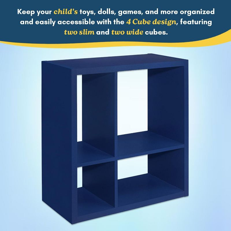 Kings Brand Furniture - Katelyn 4-Cube Open Bookcase, Kids Toy Storage Shelf Organizer (Blue)