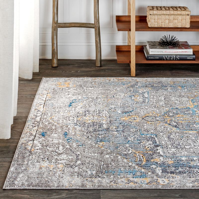 4'x6' Izmir Vintage Medallion Area Rug, Gray/Mustard/Turquoise - JONATHAN Y