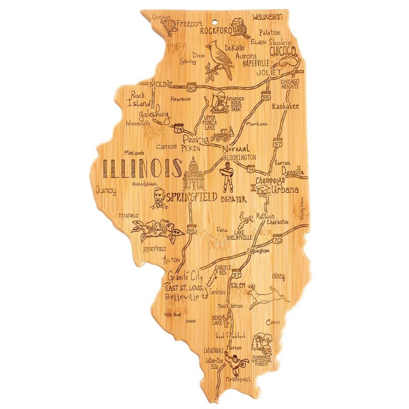 Totally Bamboo Destination Illinois Serving and Cutting Board: State Design, Lightweight Bamboo, 16.5" x 9.25"