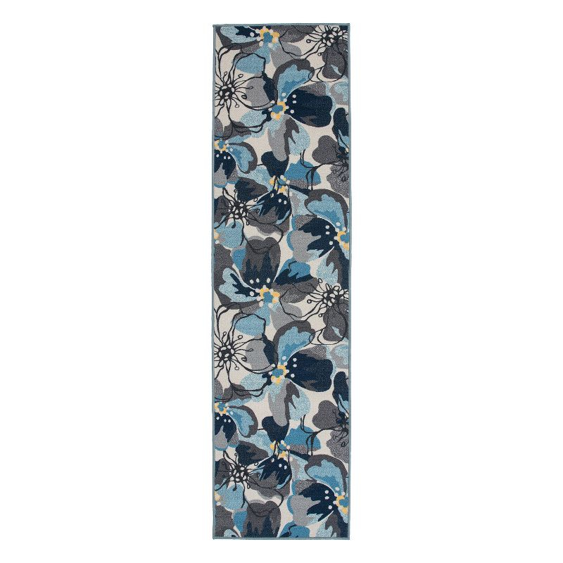 World Rug Gallery Modern Floral Non-Slip (Non-skid) Indoor Area Rug - Gray 2'x10':  Runner,  Low Pile,  Stain-Resistant