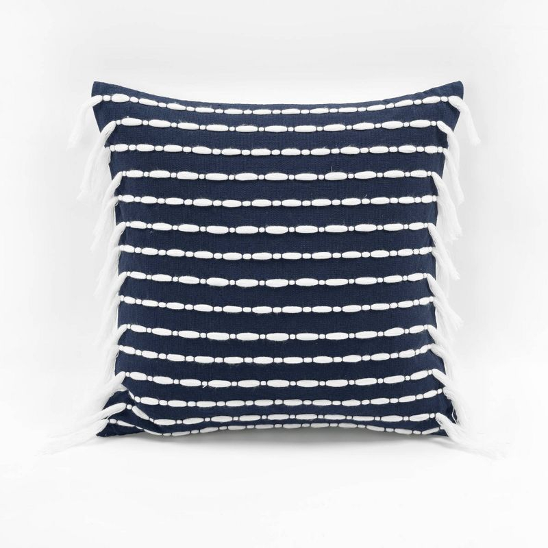 20"x20" Oversize Linear Family-Friendly Cotton Pillow Cover with Tassel - Lush Décor