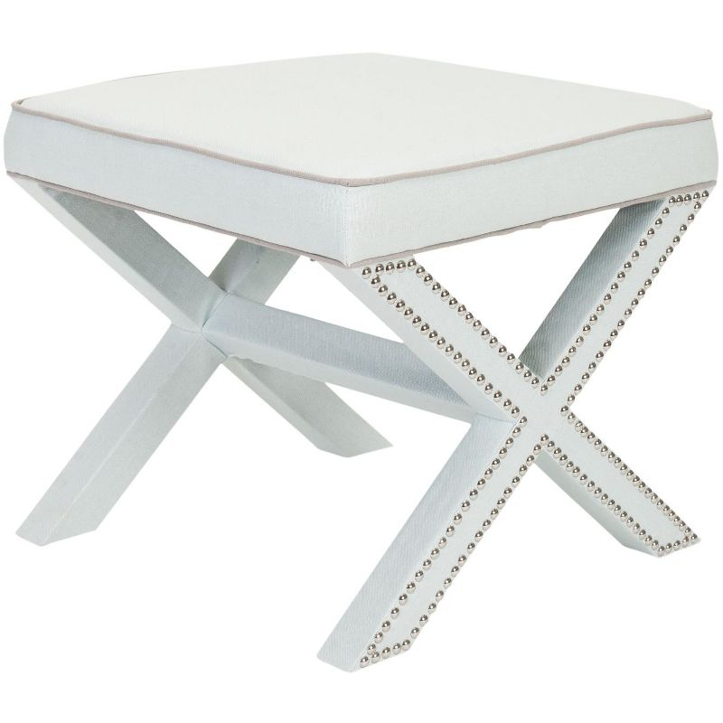 Palmer Ottoman With Silver Nailhead - MCR4589 - Robins Egg Blue - Safavieh