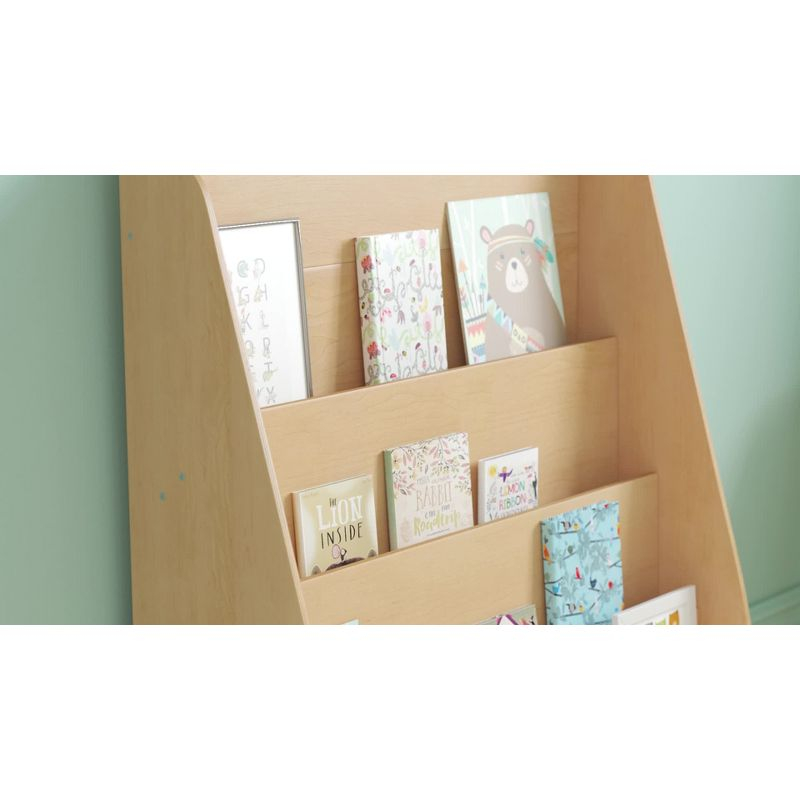 Emma and Oliver Kid's Natural Wood Book Storage Shelf with Three Storage Slats and Child-Friendly Curved Edges; Recommended for Ages 5-7