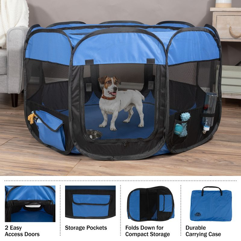 Pet Adobe Portable Pop-Up Octagon Pet Playpen - Blue/Black