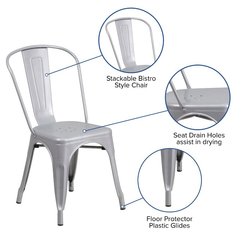 Flash Furniture Commercial Grade Silver Metal Indoor-Outdoor Stackable Chair