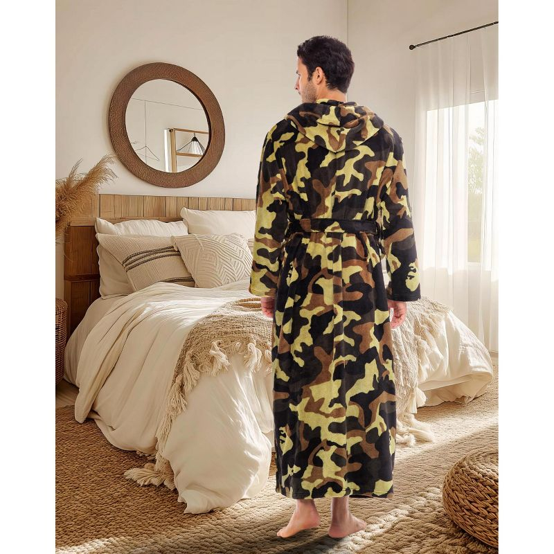 ADR Mens Robe, Plush Fleece Hooded Bathrobe Men, Men's Bathrobes, Big and Tall Bath Robe for Men Green Camouflage Medium