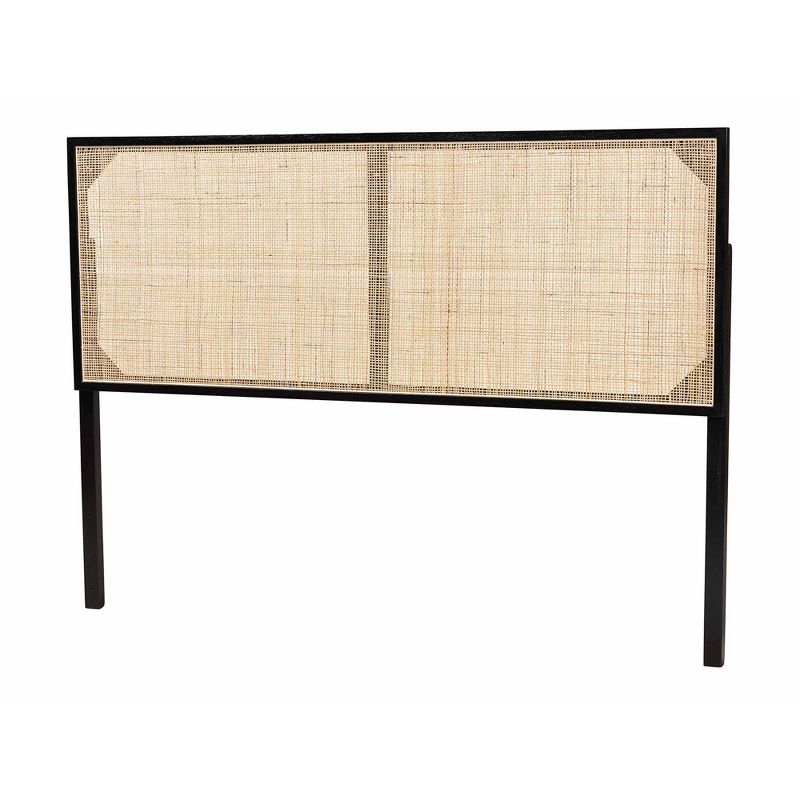 bali & pari Queen Aurelia Bayur Wood & Rattan Headboard Black/Natural: Bohemian Design, Wall/Bed Frame Mount