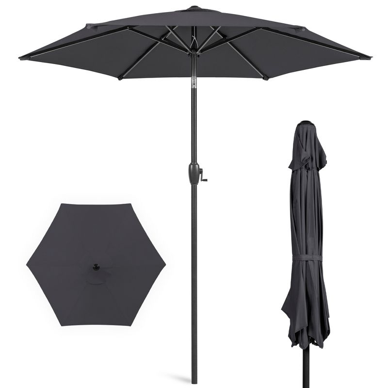 Best Choice Products 7.5ft Heavy-Duty Outdoor Market Patio Umbrella w/ Push Button Tilt, Easy Crank, Gray
