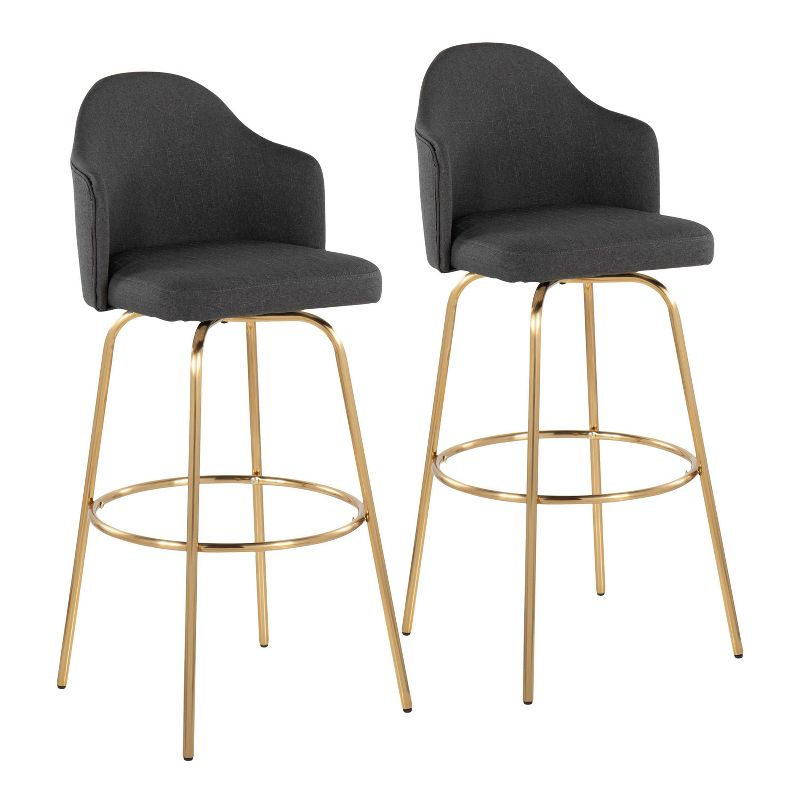 Set of 2 Ahoy Polyester/Metal Barstools Gold/Charcoal - LumiSource: Swivel, Upholstered, Fixed Height